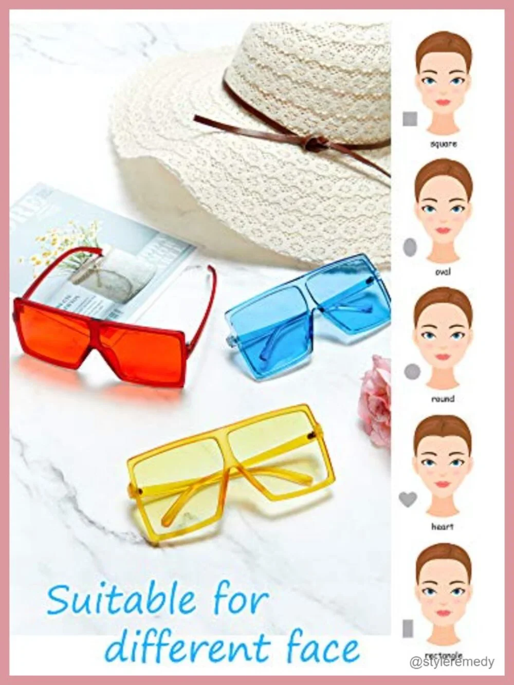 3 Piece Oversized Square Sunglasses Flat Top Fashion Shades UV Protection